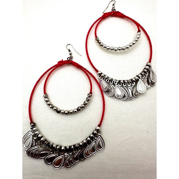 Large Boho Pink Wrap Wire Hoop Earrings Oval Shape Countrycore Barbie Chic - Picture 4 of 7